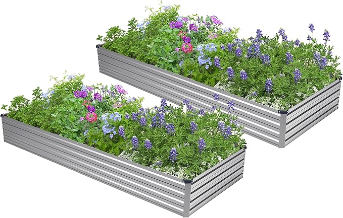 Easllre 2PCS 6x3x1ft Galvanized Raised Garden Bed Kit, Galvanized Planter Raised Garden Boxes Outdoor, Large Metal Raised Garden Beds for Vegetables,Silver