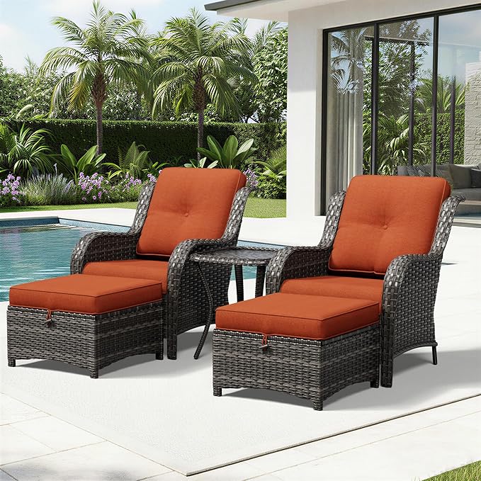 Joyside 5 Piece Wicker Patio Furniture Set, Rattan Patio Chairs with High Back, Deep Seating, Wide Armrest, Thickened Cushions, Outdoor Furniture for Deck, Porch Use