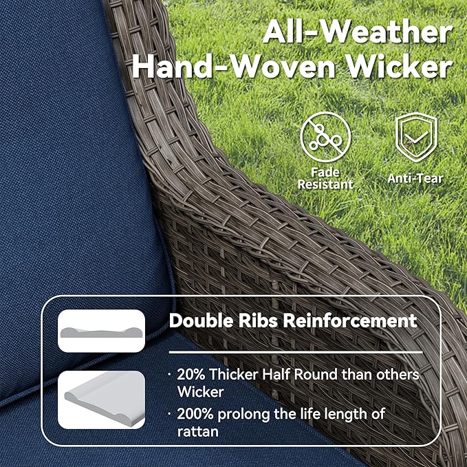 3 Pieces Outdoor Wicker Patio Furniture Set with Fire Pit Table, Patio Chair Set with Thickened Olefin Cushions, High Back and Deep Seating, Hand-Woven PE Rattan for Porch, Deck