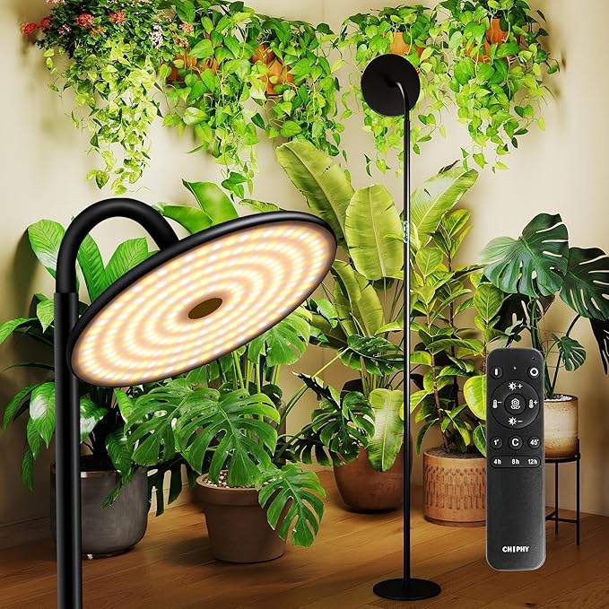 chiphy Grow Lamp, 40W Full Spectrum Grow Lights for Indoor Plants, 4H/8H/12H Timer, 2300K-6500K, 10 Dimmable Levels, 76''Height Adjustable, Remote Control, Ideal for Large Tall Plants