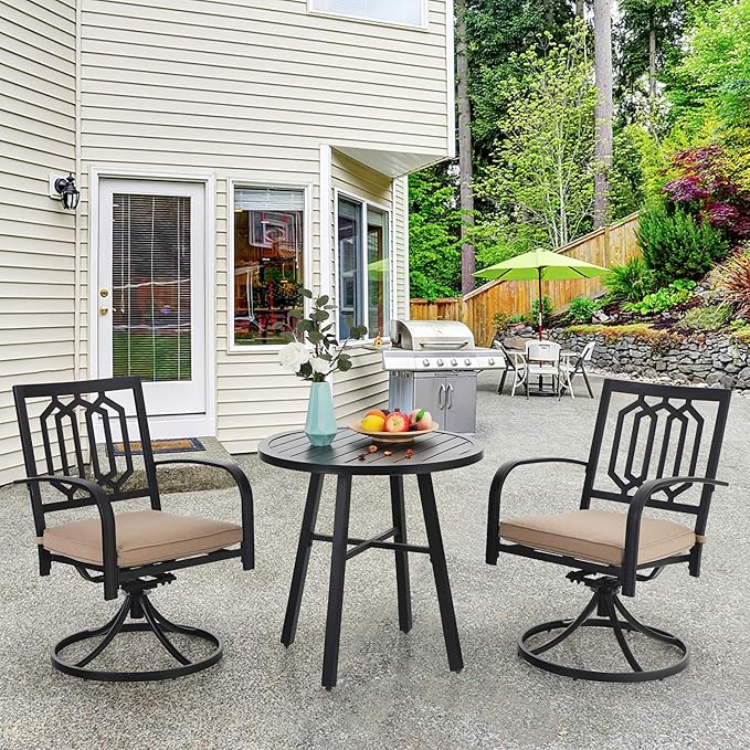 PHI VILLA 28 Inch Patio Bistro Table, Outdoor Round Weather-Resistant Metal End Small Dining Table, Outside Side Table for Balcony, Deck, Porch - Black