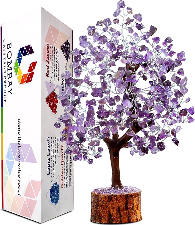 Amethyst Crystal of Life with Silver Wire, Feng Shui Gemstone Bonsai Chakra Tree for Healingof Life Decor, Spiritual Crystal Gifts for Women and Men, Moneyfor Meditation and Reiki