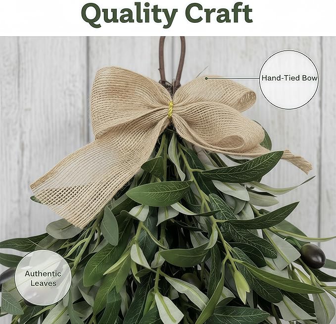 2026 Spring Olive Branch Teardrop Swag 24 Inch, Extra Full & Thick Faux Greenery with Upgraded Ribbon & Textured Leaves, Sturdy Farmhouse Hanging Wreath for Door, Wedding Arch, Kitchen, Bathroom Decor