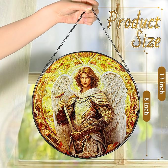 8-Inch Archangel Stained Glass Suncatcher Ornament, Stained Glass Window Hanging & Decor, Religious Ornament, Religious Holiday Decor — Christian Gifts, Religious Gifts, Gift for Christmas