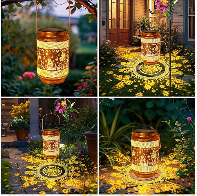Butterfly Solar Lanterns Outdoor Waterproof with Shepherd Hook, Birthday Gifts for Women Mom Grandma, Metal Solar Hanging Lights Garden Decor for Outside Yard Patio Pathway Backyard Porch