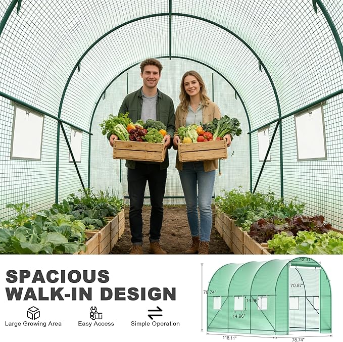 Greenhouses for Outdoors, Walk-in Green Houses for Outside Heavy Duty, Large Greenhouse with 6 Ventilated Screen Windows & Roll-up Door & Reinforced Frame (10×7×7 FT Without Irrigation System)