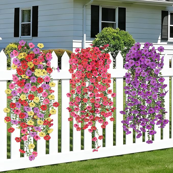 AmberFun Artificial Hanging Flowers for Outdoors,No Fade 2 Bundles Fake Silk Flowers for Outside, Realistic Faux Plants Decorations for Hanging Baskets, Planters-Porch, Patio, Yard Decor