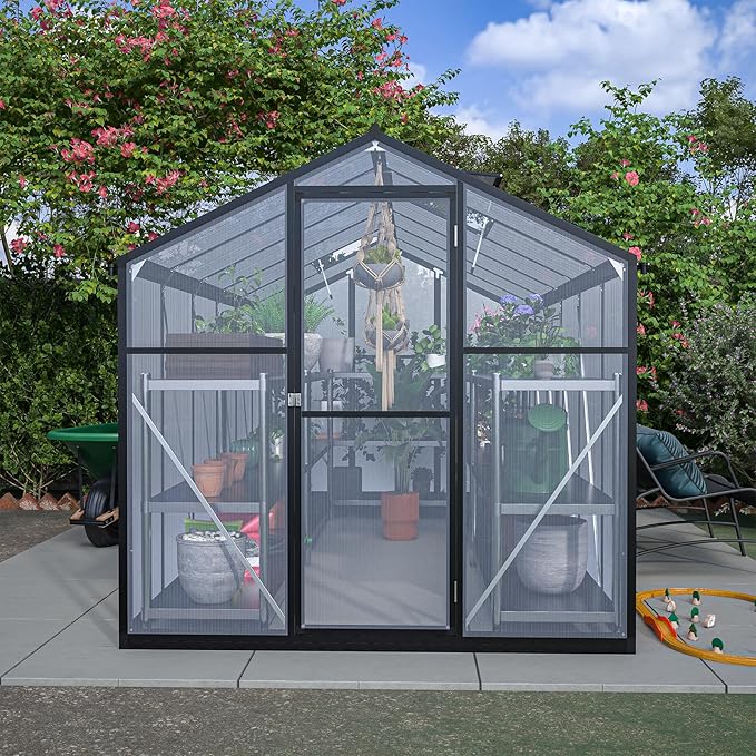 6x12 Ft Greenhouses for Outdoors, UV-Coated Polycarbonate Panels and Aluminium Green Houses for Outside, 2 Roof Vents, Invernaderos para Plantas Exterior, Walk-in Greenhouse Kit for Backyard, Lawn