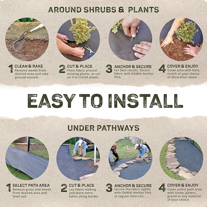 Dewitt 5-Pack Sunbelt Weed Barrier Fabric 3.2 oz, 3 x 300 Feet – Heavy-Duty Ground Cover Mat for Greenhouse Floors, Garden Rows, Raised Beds, Yard Gardening, and Outdoor Landscape Protection