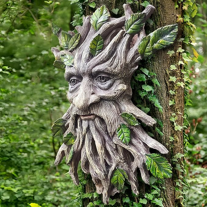 Teaeeno Charming Tree Face Garden Decor, Whimsical Old for Man Resin Statue with Foliage Features, Large Outdoor Tree Hugger for Yard Art, Root Detail, Trees Decorations Outdoor Wallmounted Statue