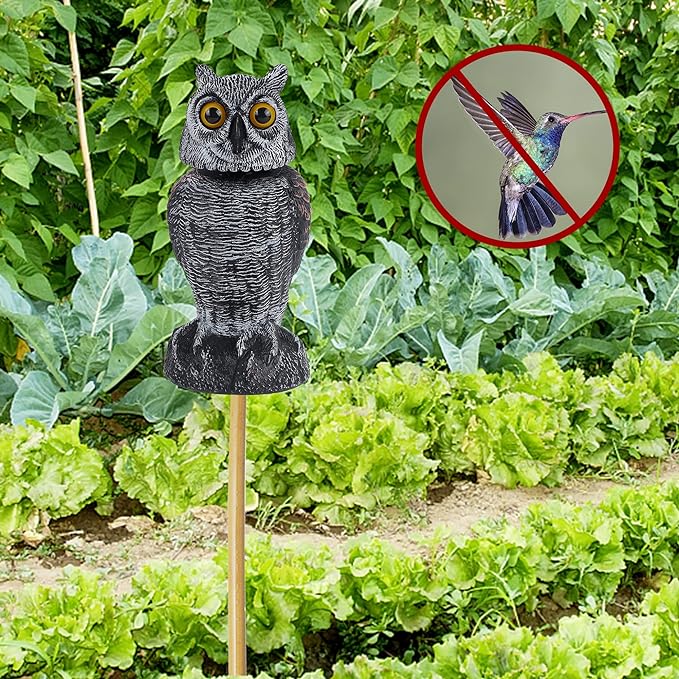 Hausse 2 Pack Fake Owl Decoys to Scare Birds Away, Rotating Head Plastic Owl Bird Deterrents, 10.6 Inch Height Bird Scarecrow Nature Enemy Horned Pest Repellent for Outdoor Garden Yard