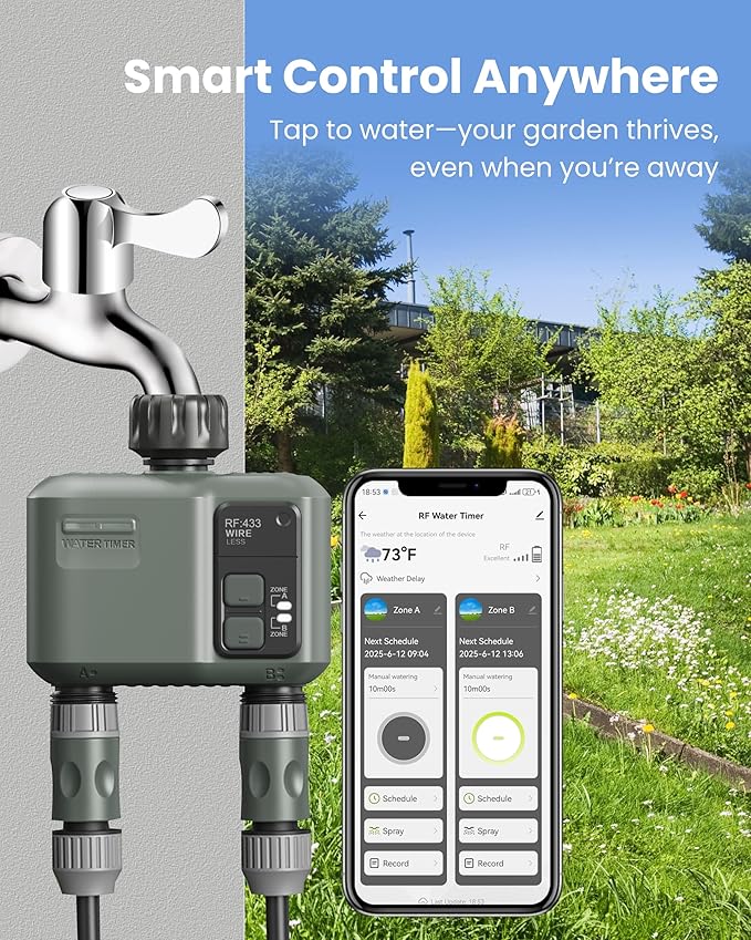 2 Zone Sprinkler Timer, Programmable Hose Timer with Brass Inlet & Outlet, for Garden Hose with Rain Delay/Manual Watering/Automatic Irrigation Controller System for Yard, Lawn