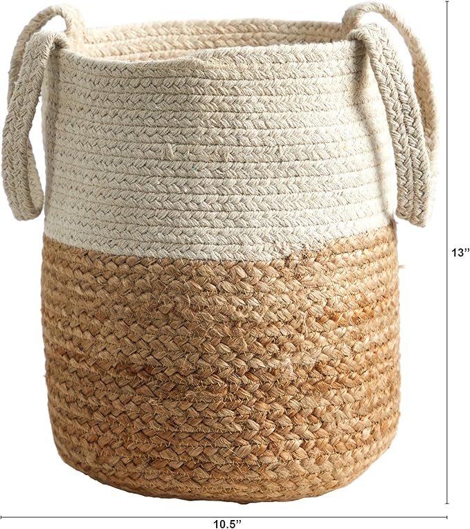 Nearly Natural 12.5in. Handmade Natural Jute and Cotton Basket Planter