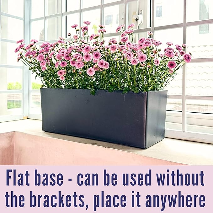 LaLaGreen Planter Box for Indoor Plants (14 Inch, 2 Pack) Black Rectangular Self Watering Flower Pot, Window Boxes Planters with Drainage Decorative Modern Balcony Windowsill Herb Home Garden Kitchen
