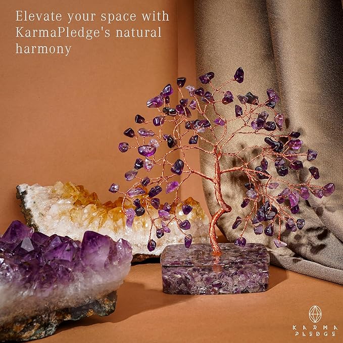 KARMAPLEDGE Amethyst Crystal Tree of Life Birthday Gifts for Women, Handmade Chakra Healing Crystals Tree for Home and Office Desk Decor, Positive Energy, Good Luck, Money, Spiritual Gifts for Mom
