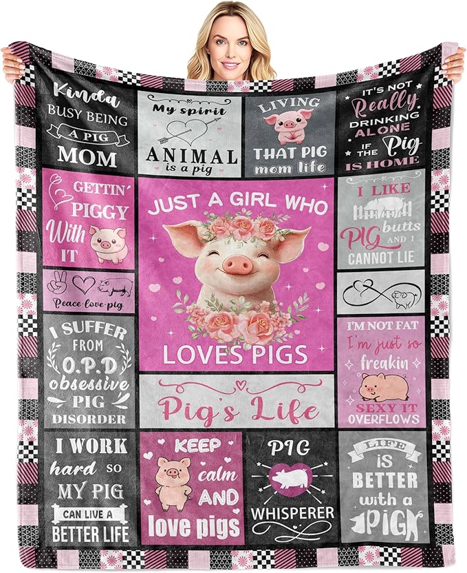 LNKRFRPA Pig Gifts, Pigs in a Blanket, Pigs Gifts for Women/Girl, Pig Gift for Piggy Lovers, Piggy Themed Gift Throw Blanket for Couch Sofa 50"x40"