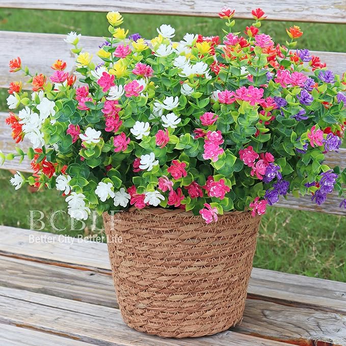 BCBLF Artificial Flowers for Outdoors, 12 Bundles UV Resistant Realistic Faux Plants for Outside Porch Planter, Spring Summer Home Garden Decoration, Pink