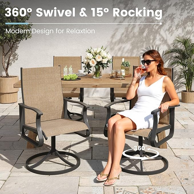Patio Swivel Chairs Set of 2, Outdoor Dining Chairs with High Back, 360° Swivel Rocker Chair in All-Weather Textilene & Metal Frame for Garden, Porch, Backyard, Balcony(Brown)