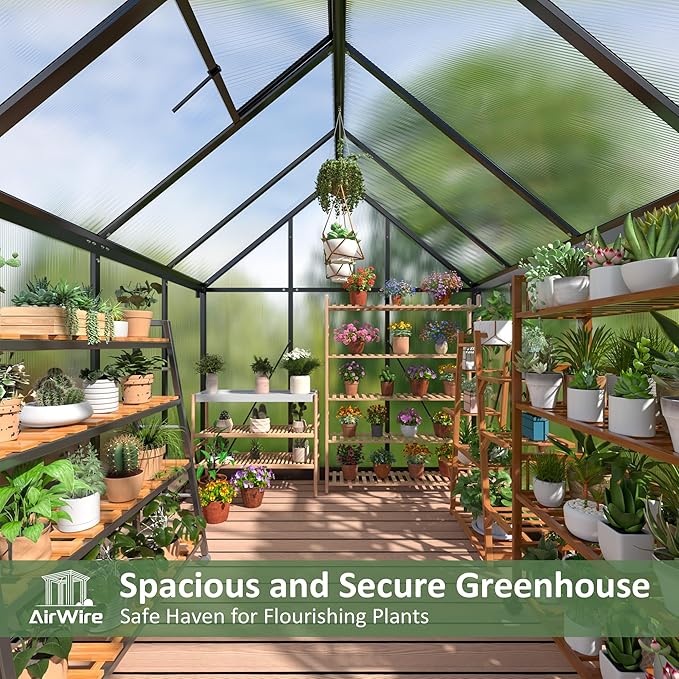 6×7.5 FT Outdoor Polycarbonate Greenhouse, Quick Setup Heavy Duty Greenhouse for Outside with Roof Vent, Large Walk in Green Houses with Lock for Garden Backyard, Black
