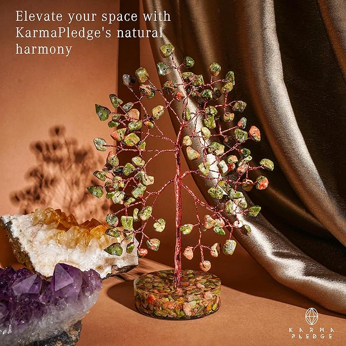 Crystal Tree for Home and Office Decor, Unakite Chakra Healing Stones Handmade Feng Shui Bonsai Tree of Life for Positive Energy, Money, Good Luck, Christmas Decor, Birthday Gifts for Women, Mom