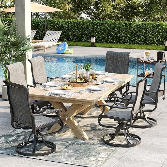Patio Swivel Chairs Set of 6, Outdoor Dining Chairs with High Back, All-Weather Swivel Rocker Chair for Lawn, Porch or Garden (Dark Grey)