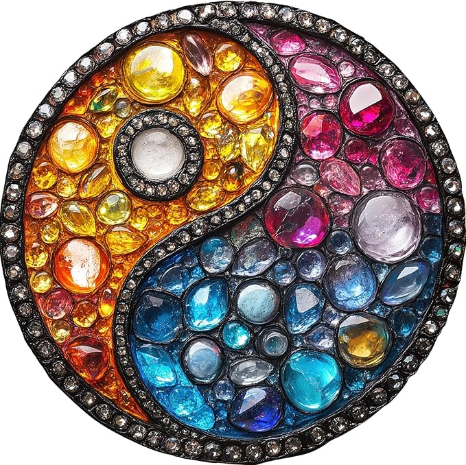 Delobil Puzzles for Adults 200 Pieces, 5MM Thick Colorful Crystal Yin-yang Wooden Puzzles, Gemstones Jigsaw Puzzles for Adults and Kids, Family Game Gift 11.2 * 11.2Inch