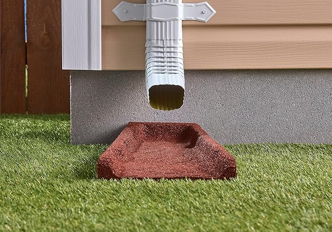 Rubberific Premium Rubber Downspout Splash Block, Rain Guard, Stone Textured Drain Extender (3 Pack, Red)