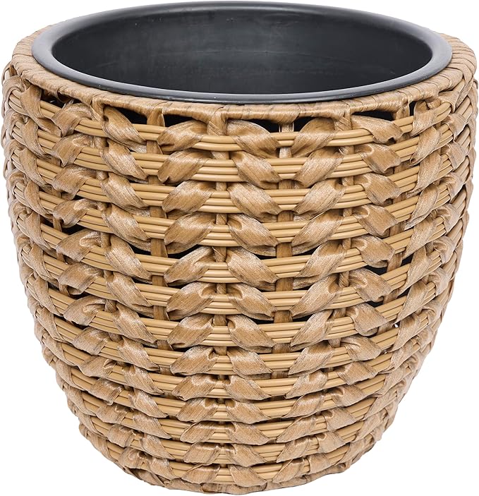 Alpine Corporation Indoor/Outdoor Poly Rattan Planters with Removable Inserts, Aesthetic Lawn and Garden Decor, Brown - Set of 3 Sizes