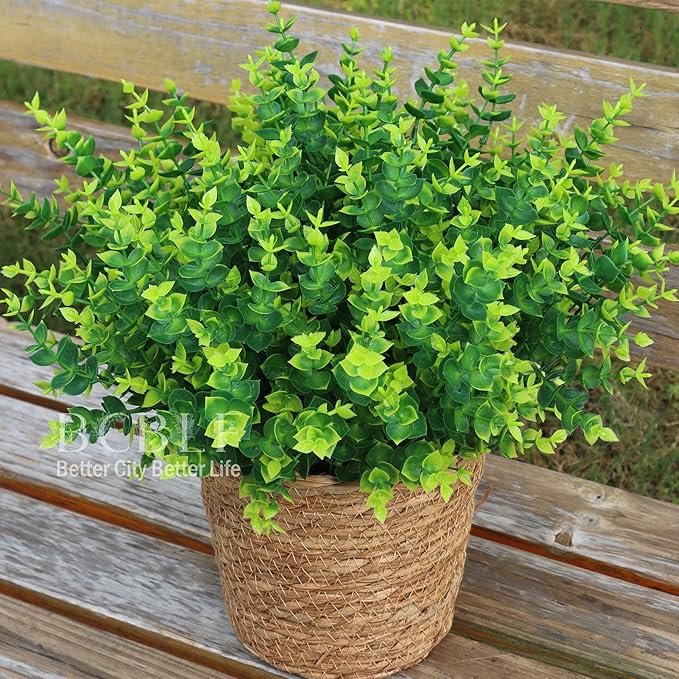 BCBLF Artificial Flowers for Outdoors, 12 Bundles UV Resistant Realistic Faux Plants for Outside Porch Planter, Spring Summer Home Garden Decoration, Green
