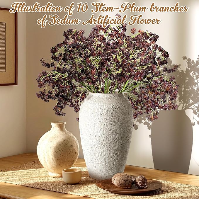 10 Pcs Plum Faux Berry Stems Artificial Dusty Sedum Berry Stems Picks Branches Faux Spray for DIY Holiday Farmhouse Home Mantel Harvest Decorations (16 Inch)