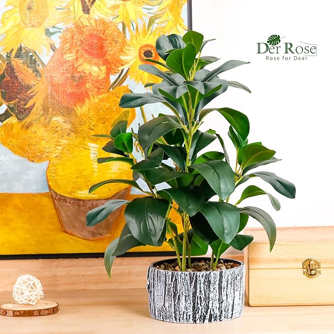 Der Rose Fake Plants Artificial Plants Indoor with Black and White Striped Pots for Room Home Bathroom Bedroom Kitchen Decor