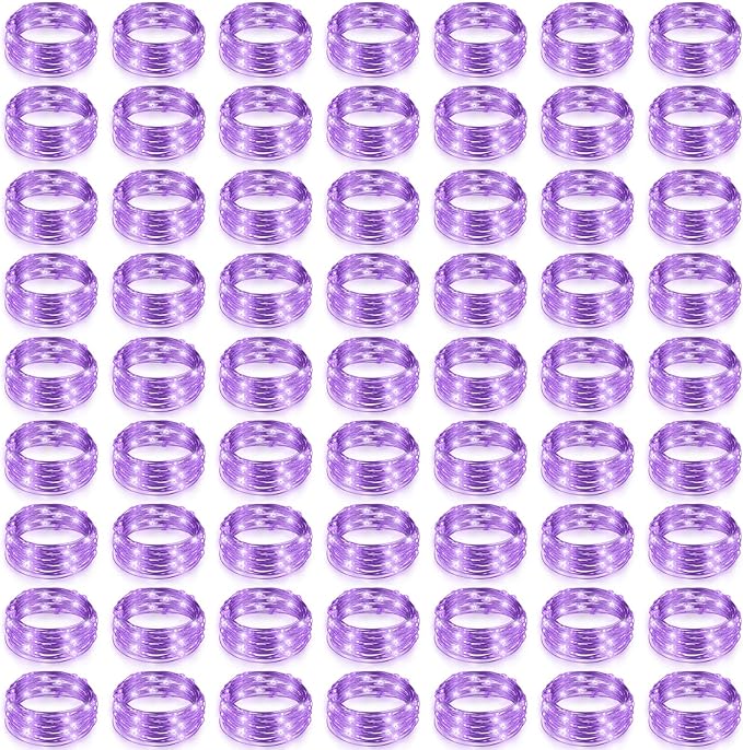Hortsun 100 Packs Fairy Lights Battery Operated 3 Speed Modes, 7 Ft/ 2 M 20 LED Battery String Mini Waterproof Wire Twinkle Lights Bulk for Wedding Party Birthday Vases Decor (Purple Light)