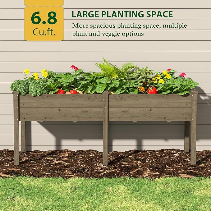 72x23x30in Raised Garden Bed with Legs, Outdoor Elevated Wood Planted Box with Divider Panel & Drainage Hole for Vegetable Flower, Backyard and Patio, Brown