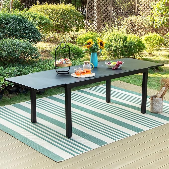 Sophia & William Expandable Patio Dining Table, Extra Large 99.2" L x 35.5" W Outdoor Dining Table for 6-10 Person Metal Rectangular Patio Table with E-Coating for Garden Porch Deck (Black)
