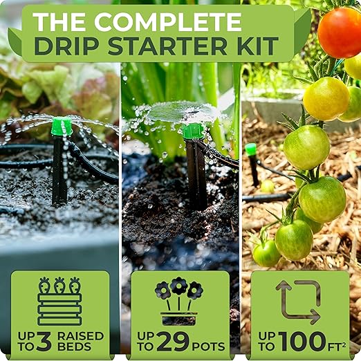 CARPATHEN Drip Irrigation System Kit - Complete Premium Garden Watering System with Adjustable Sprinkler Emitters, 5/16" & 1/4" Tubing and Fittings - Drip Line for Raised Beds, Lawn, Pots, Greenhouse
