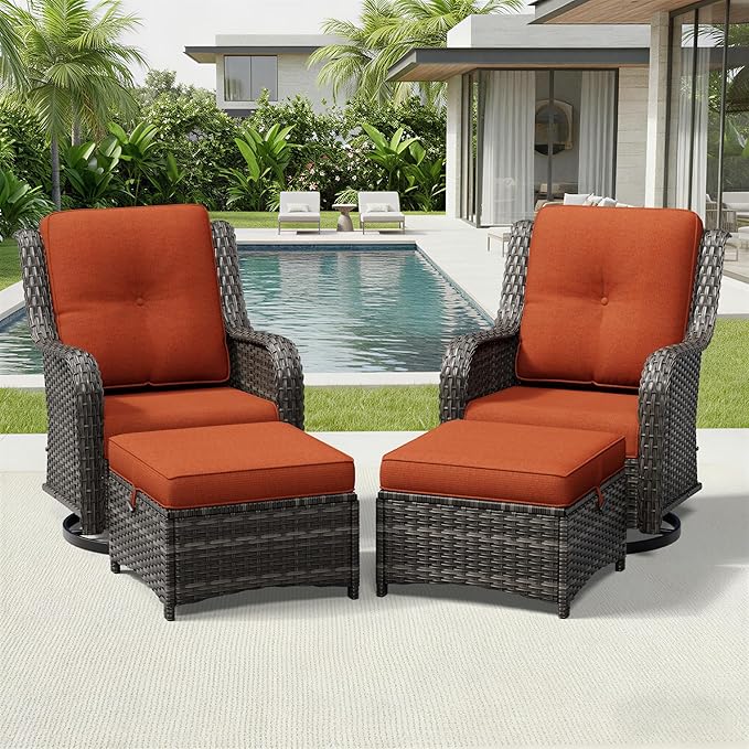 Joyside 4 Piece Wicker Patio Furniture Set, Outdoor Swivel Rocker Patio Chairs with High Back, Deep Seating, Wide Armrest, Thickened Cushions, Outdoor Furniture for Deck, Porch Use