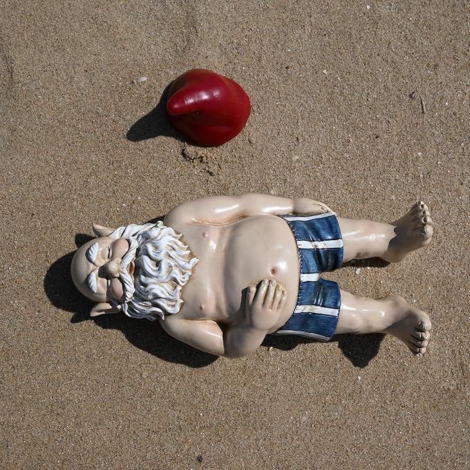 Sleeping Garden Gnome Statue, Funny naping gnome, Sunbathing gnome, Fun Gift, Decoration for Outdoors - 10 inches