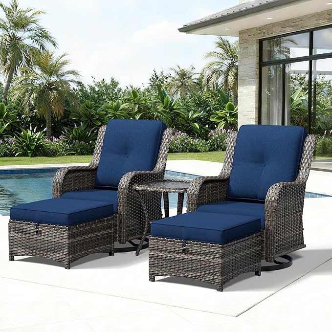 Joyside 5 Piece Wicker Patio Furniture Set, Outdoor Swivel Rocker Patio Chairs with High Back, Deep Seating, Wide Armrest, Thickened Cushions, Outdoor Furniture for Deck, Porch Use