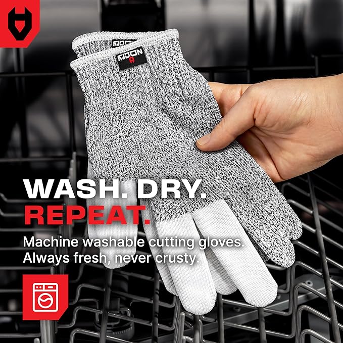 NoCry Cut Resistant Work Gloves for Women and Men, with Reinforced Fingers; Comfortable, 100% Food Grade Kitchen Cooking Hand Protection; Ambidextrous Safety Gear for Cutting;Level 5 Protection 3-pack