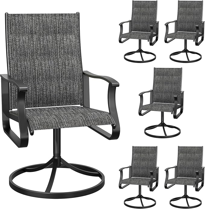 Patio Swivel Chairs Set of 6, Outdoor Dining Chairs with High Back, 360° Swivel Rocker Chair in All-Weather Padded Textilene & Metal Frame for Garden, Porch, Backyard, Balcony(Padded Dark Grey)