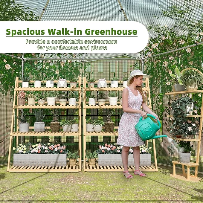 MU 7x7x7.6 FT Greenhouses for Outdoors, Heavy-Duty Green House for Outside, Walk in Winter Greenhouse with 180g Double Layer PE Cover, Ground Stakes, Great for Garden/Patio/Backyard