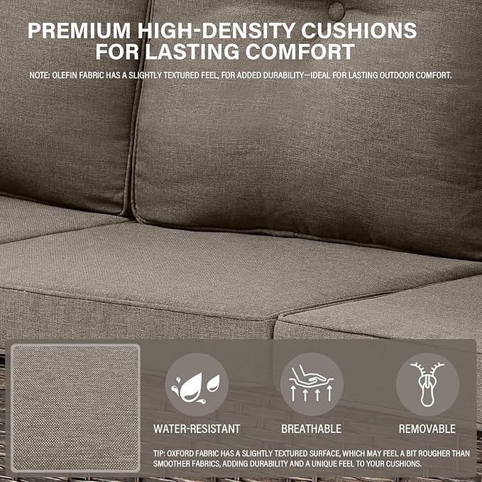 Belord Outdoor Furniture Set - 6 Pieces Patio Conversation Sectional Sofa Set with Patio Rocking Chairs Set of 2 and Wicker Coffee Table for Deck Backyard Sunroom Brown