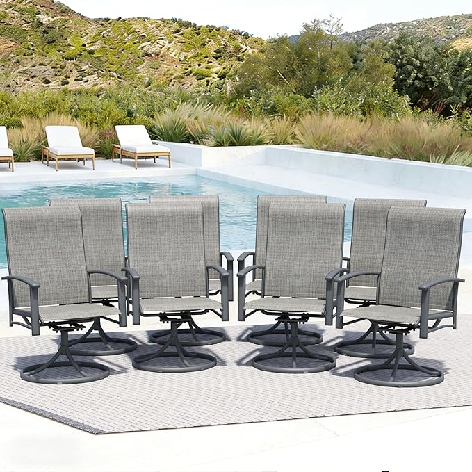 Patio Swivel Chairs Set of 8, All-Weather Metal Outdoor Dining Set with Breathable Mesh Seat, Lightweight Gray Swivel Bistro Chairs for Garden, Deck, Porch - Cool & Comfortable Relaxation