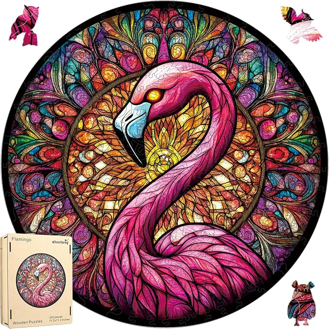 Qiuenisray Wooden Puzzles for Adults 500 Piece, Flamingo Jigsaw Puzzles, FSC Certified Unique Shape Adult Puzzles, Christmas Thanksgiving Gifts for Family Friend 16.5 x 16.5 in