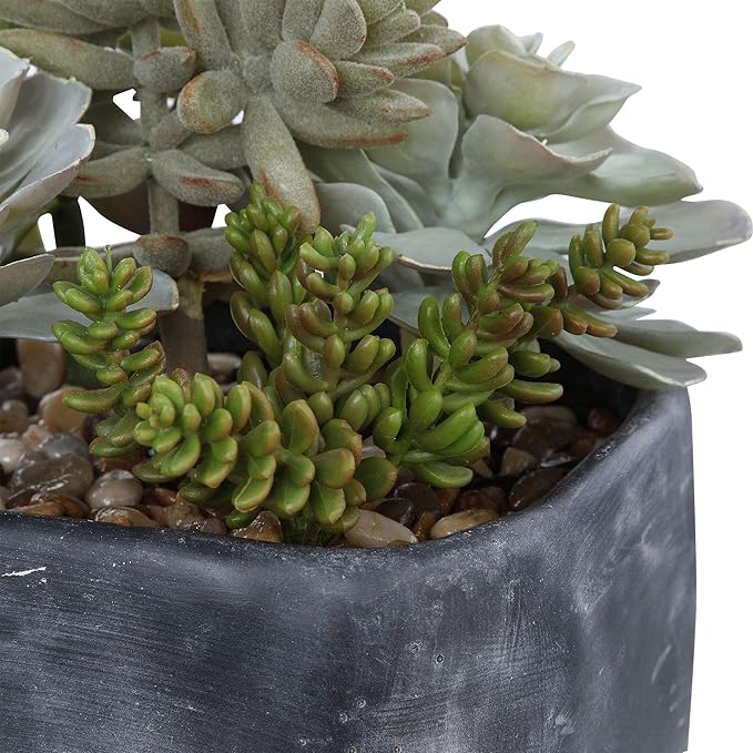MY SWANKY HOME Contemporary Large Desert Succulent Faux Floral Charcoal Gray Concrete Planter