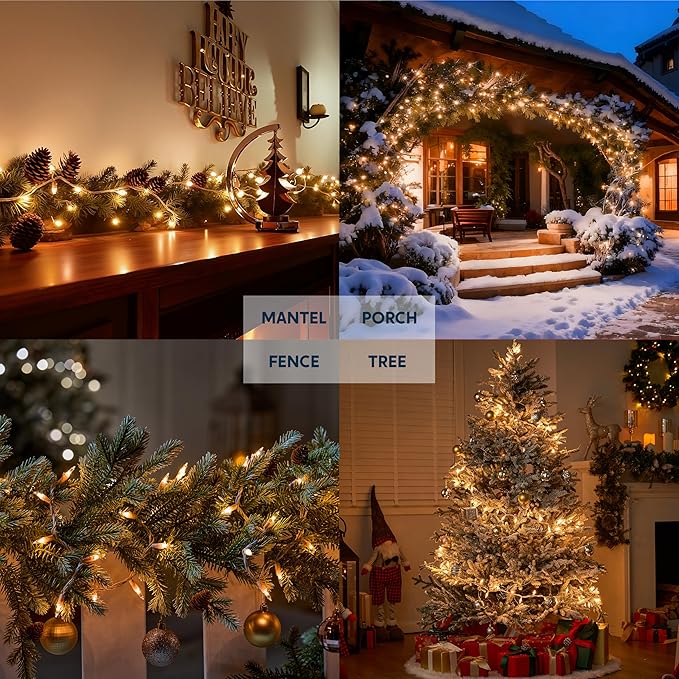 Joiedomi Christmas String Lights Indoor,200(2x100) Mini Warm Fairy Light,43FT Lighting Decor for Patio Dorm Classroom Bedroom Holiday Wedding Party Garland Birthday Festival,White Wire
