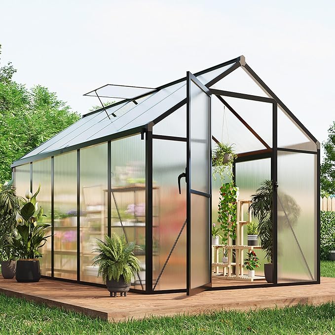 6X10 FT Outdoor Polycarbonate Greenhouse, Sturdy Aluminum Frame, Adjustable Roof Vent, Ideal for Backyard, Patio, or Garden, All-Weather Green House for Growing Plants and Vegetables