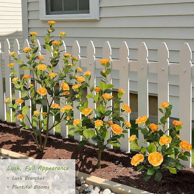 Nafresh 4FT Lush Artificial Orange Camellia Tree Outdoor 2 Pack, 48inch Faux Camellia Plant, Fake Camellia Flowers Tree for Indoor Outdoor Living Room Home Patio Front Door Garden Decor