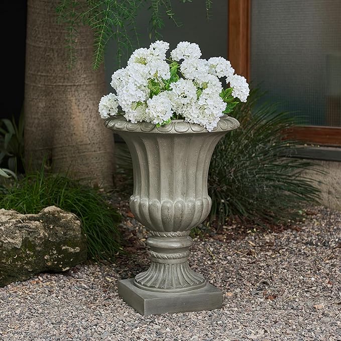 Merax 26.25'' Tall Antique Urn Planter, Classic Garden Urn for Indoor & Outdoor Use, Large Patio & Living Room Decor Planter, Gray
