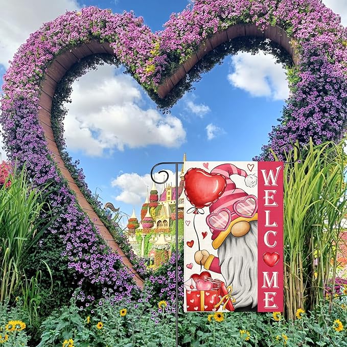 Valentines Day Gnome Garden Flag 12x18 Double Sided Vertical Outdoor Flag Love Heart Red Holiday Yard Lawn Outdoor Decoration (Love Garden Flag)